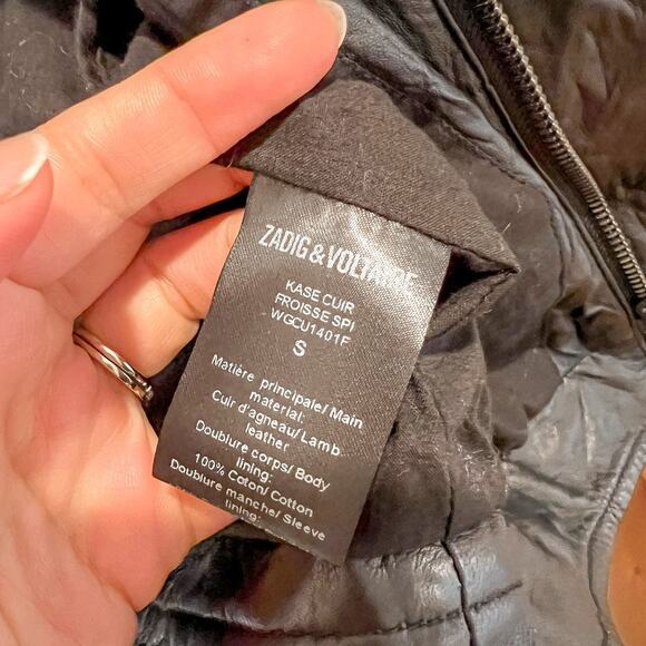 Zadig & Voltaire Kase Lambskin Crinkled Leather Coat Button Down Jacket Small - Picture 7 of 9